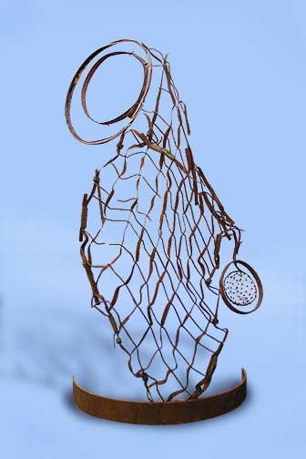 Metal sculpture - expanded steel on semi-circular metal base