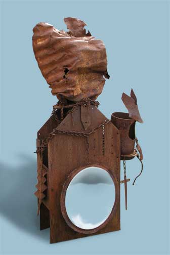 Metal sculpture - metal panel with arched metal top